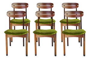 Dining Chairs with Green Velvet Upholstery, 1950s, Set of 6