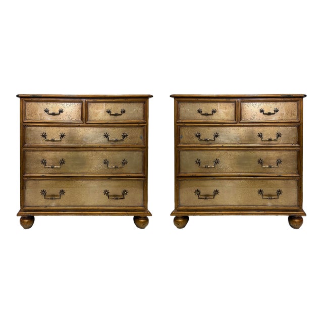 Vintage Theodore Alexander Eglomise Mirrored Chests, Pair For Sale