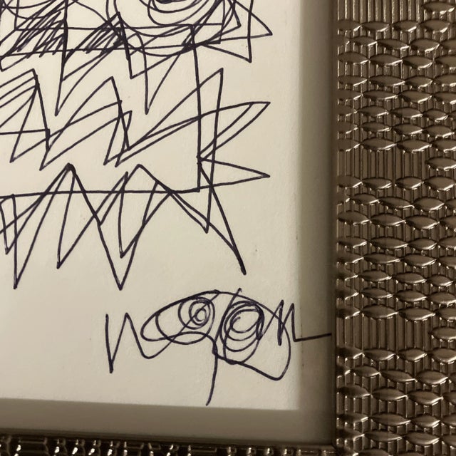 1980’s 2 Original Wayne Cunningham Small Abstract Ink Drawings Ornate Tabletop Frames-A Pair For Sale - Image 4 of 7