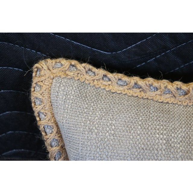 Vintage Gray Faux Burlap Jute Chic Down Filled Lumbar Throw Accent Pillow For Sale - Image 4 of 8