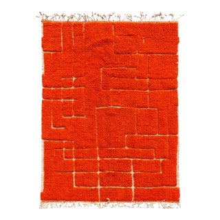 Luxury Moroccan Beni Ouarain Rug – Handmade Atlas Wool Berber Carpet – Bold Contemporary Orange Rug For Sale