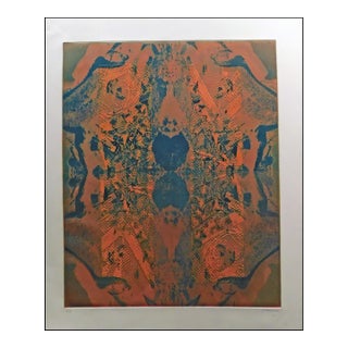 1980s Ted Thomas Abstract Orange Green Hand Signed Limited Edition Etching For Sale