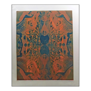 1980s Ted Thomas Abstract Orange Green Hand Signed Limited Edition Etching