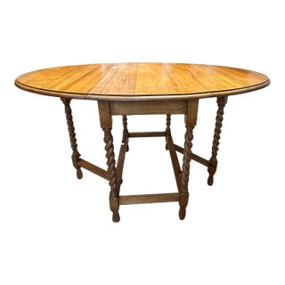 Antique English Table Drop Leaf Gateleg Barley Twist Oak Oval For Sale