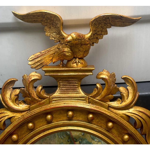 Gold Mid-Century Italian Carved Eagle Giltwood Federal Style Mirror, Two Available For Sale - Image 8 of 11