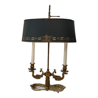 Bronze Bouillotte Lamp With Adjustable Tole Shade For Sale