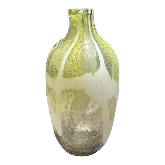 1980s Nason Style Modern Green and White Murano Glass Bottle Vase For Sale
