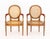 Red Pair of Louis XVI Style Red Velvet Upholstered Cane Paneled Walnut Fauteuils For Sale - Image 8 of 13