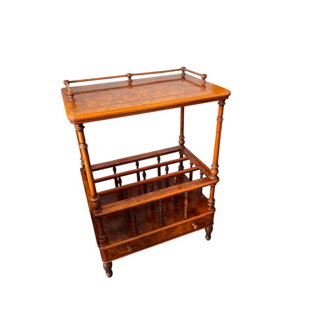 2000 - 2009 Vintage Burl Wood Canterbury and Etageres Side Table For Sale - Image 5 of 12