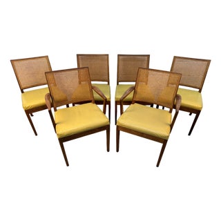 Set of Six Mid-Century Walnut and Cane Dining Chairs by Glenn of California For Sale