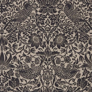 Morris & Co Pure Strawberry Thief Wallpaper in Gilver/Graphite For Sale