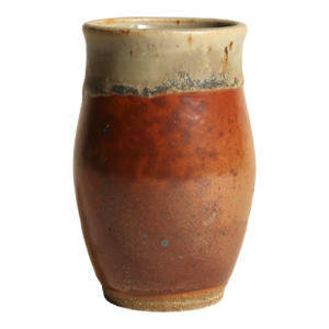 Late 20th Century Handmade Wheel-Thrown Studio Pottery Vase With Celadon and Burnt Orange Glaze