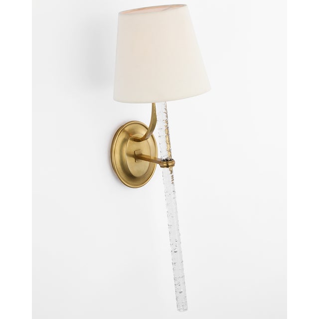 Abigail XL Sconce in Soft Brass and Clear Wavy Glass with Linen Shade Designer: Marie Flanigan Finish: Soft Brass and...