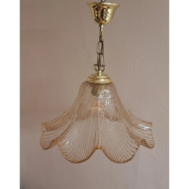 Vintage German Ceiling Lamp with Shade Made of Tinted, Lined Ice Glass on a Brass Mount from Jakobs-Leuchten, 1980s For Sale - Image 4 of 9