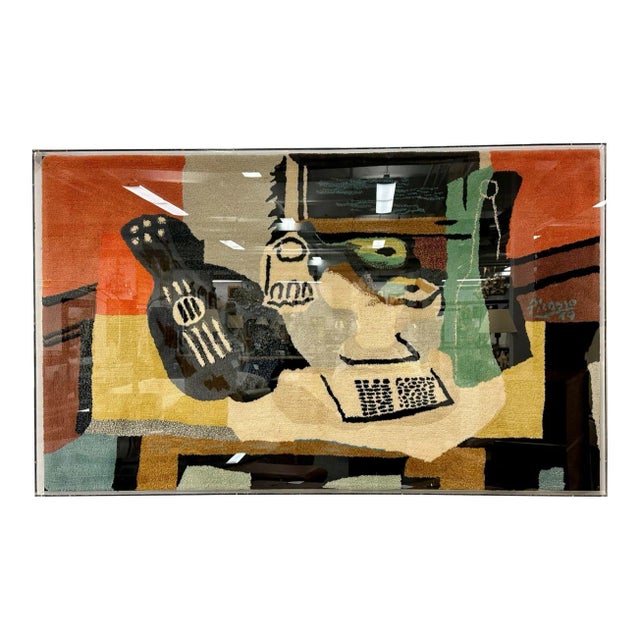 Framed Carpet, Picasso's 'Guitar, Glass, and Fruit Dish' Rug, Decorative Art For Sale