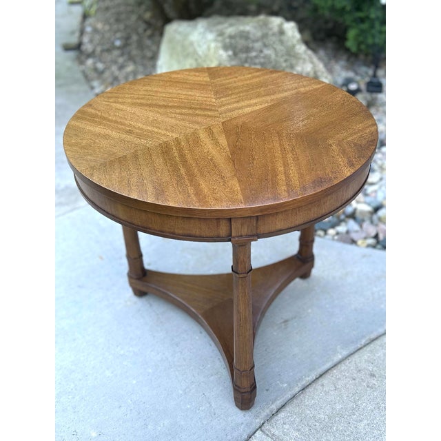 Wood Vintage, Drexel Triune, Round Side Table, With Glass Top, Three Legs, Mahogany, 1970’s For Sale - Image 7 of 10