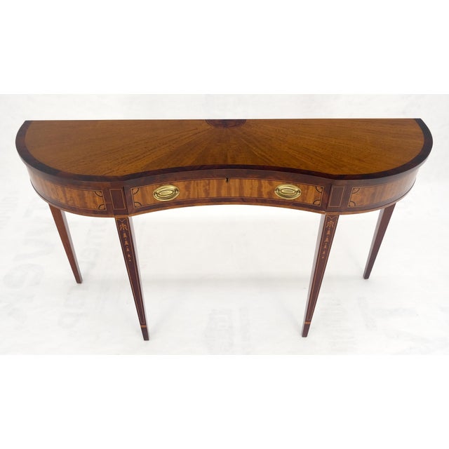 Satinwood Very Fine Inlayed Serpentine Front One Drawer Console Sofa Table MINT! For Sale - Image 10 of 16
