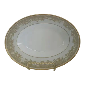 Vintage Oval Vegetable Serving Bowl Lucerne by Noritake Green/Gold Flowers Gold Rim