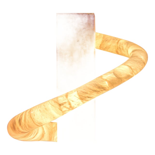 Aqua Fossil Stream Decorative Light Sculpture in Alabaster by Amarist Studio For Sale