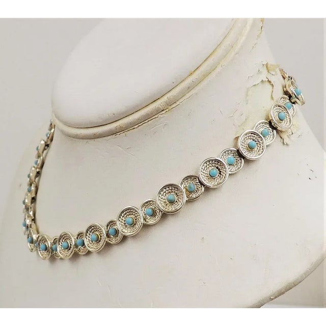 1960s Vintage 1960s Marboux (Boucher) Cabochon Faux-Turquoise Necklace For Sale - Image 5 of 8