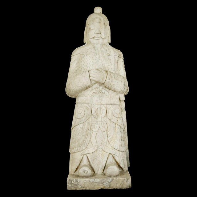 Mid 20th Century Pair of 5.5 Ft. Chinese Marble Civil Officer & Military Leader Statues For Sale - Image 10 of 16