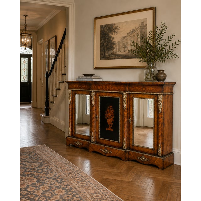 Brown Antique Victorian Burr Walnut Marquetry Sideboard, 1850 For Sale - Image 8 of 18