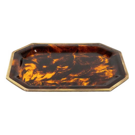 Serving Tray in Faux Tortoiseshell and Brass from Christian Dior, 1970s For Sale