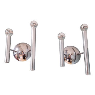 Space Age Wall Sconces in Chromed Metal by G. Sciolari, 1970, Set of 2 For Sale