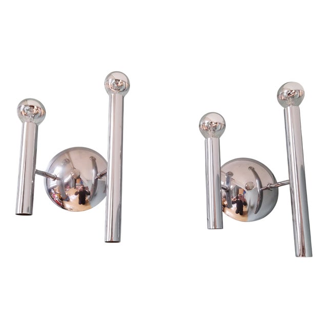 Space Age Wall Sconces in Chromed Metal by G. Sciolari, 1970, Set of 2 For Sale