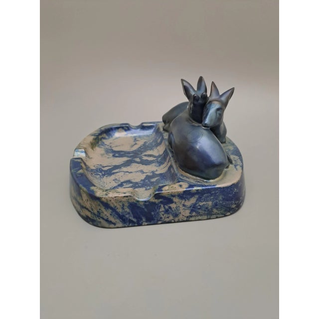 Art Deco Ashtray with Hugging Deer by Zsolnay, Hungary, 1930s For Sale - Image 3 of 10