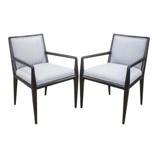 T.H. Robsjohn-Gibbings Sleek Lined Armchairs for Widdicomb - a Pair For Sale