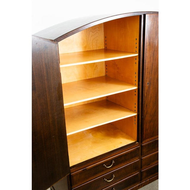 Brown 1960s Mid Century Danish Modern Credenza Highboard Cabinet Walnut Arched Door 6 Drawer For Sale - Image 8 of 12