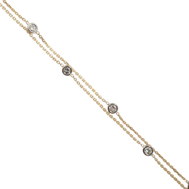 Modern Ladies 14k Yellow Gold 0.45ctw Round Diamond by the Yard Station Chain Necklace For Sale - Image 3 of 8