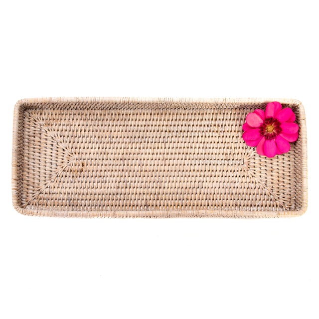 Boho Chic Artifacts Rattan Rectangular Tray 14"x6"x2" For Sale - Image 3 of 4