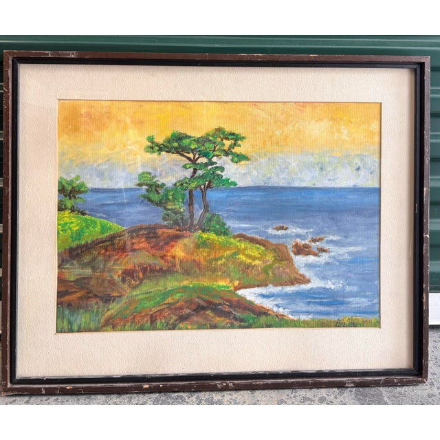 Contemporary Original Signed 1976 California Coastal Landscape Oil Painting, Monterey Peninsula Impressionist Seascape, Framed 27.5” X 22” For Sale - Image 3 of 11