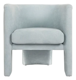 Matthew Izzo Home Lansky Light Blue Performance Chenille, Minimalist Three Legged Barrel Back Club Chair