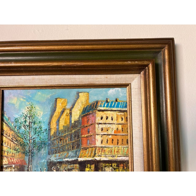 Blue 1970's Julie Impressionist Paris Street Scene Oil on Canvas Painting, Framed For Sale - Image 8 of 12