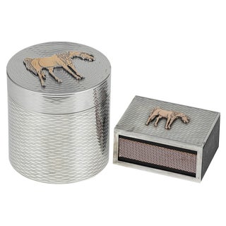 Silver Cigarette Box & Matchbox with Gold Horse Detail from Hermes, 1960s, Set of 2 For Sale