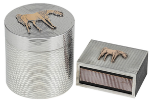 Silver Cigarette Box & Matchbox with Gold Horse Detail from Hermes, 1960s, Set of 2