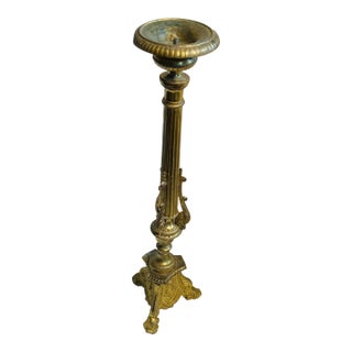Antique French 19th Century French Ecclesiastical Altar Candlestick in Solid Cast Gilt Brass For Sale