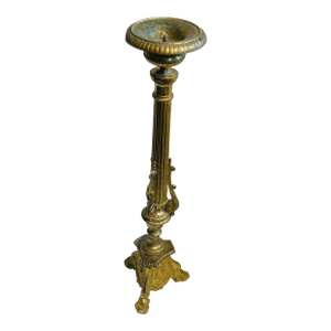 Antique French 19th Century French Ecclesiastical Altar Candlestick in Solid Cast Gilt Brass