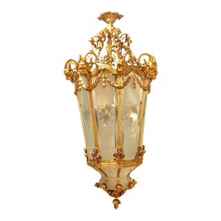 Monumental Louis XVI Style Dore Bronze Large Rams Head Lantern For Sale