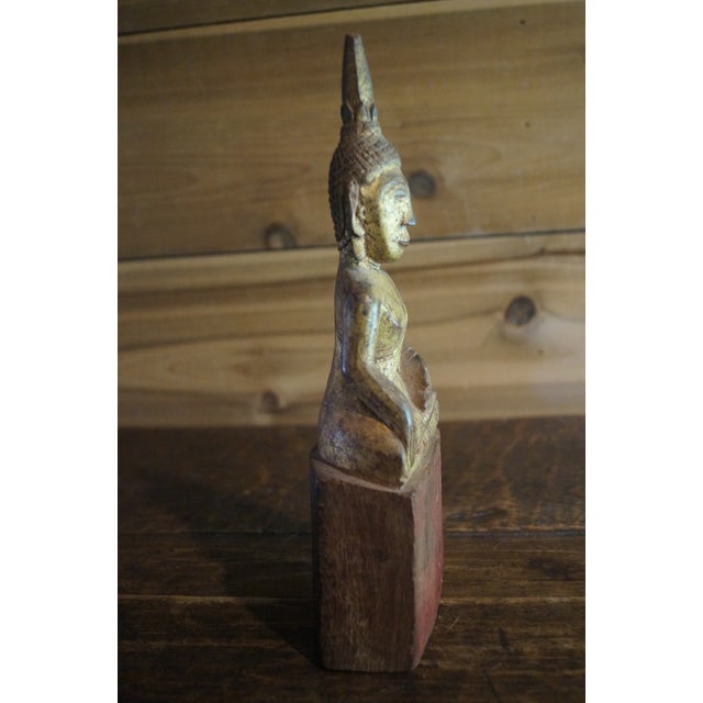 Gold 1910s Gilded Carved Wood Burmese Buddha For Sale - Image 8 of 8
