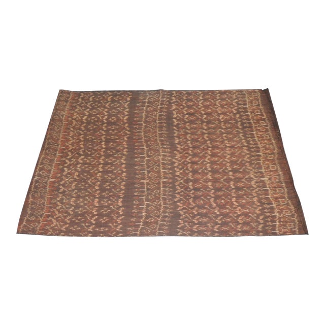 Vintage Brown and Tan Woven Cotton Ikat Textile For Sale