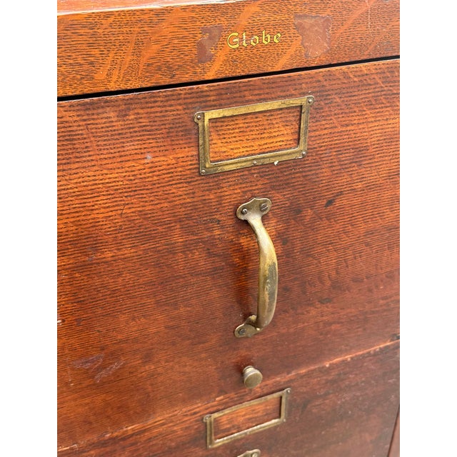 Wood Antique Tiger Oak Three Drawer File Cabinet With Raised Panels by Globe Wernicke For Sale - Image 7 of 12