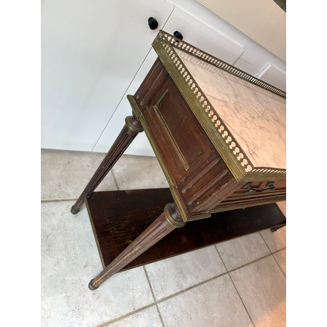 Wood Mid 20th Century Bloomingdale’s Louis XVI Style Marble Top Console Table Made in Italy For Sale - Image 7 of 14