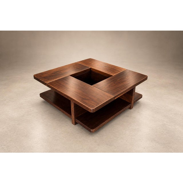 Wood Brazilian Modern Imbuia Coffee Table with Central Flower Vase Opening and Open Display Shelves, Casa Finland, Brazil, 1960s - lot 1129 For Sale - Image 7 of 18