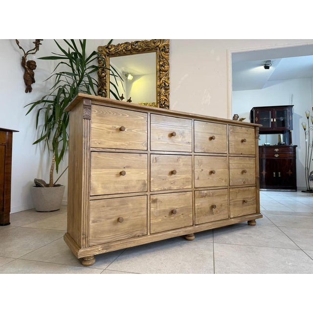 Rustic Chest of 12 Drawers in Softwood For Sale - Image 3 of 12