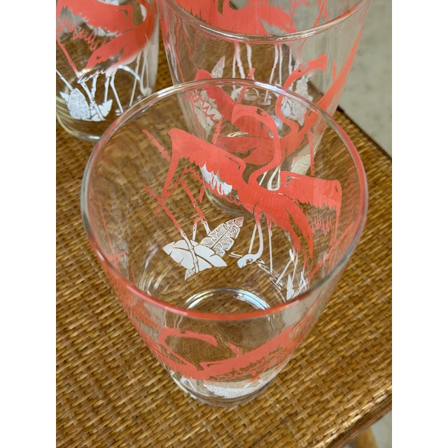 Glass Set of 4 Monumental Coastal Vintage Pink Flamingo Cocktail Drinking Glasses For Sale - Image 7 of 11