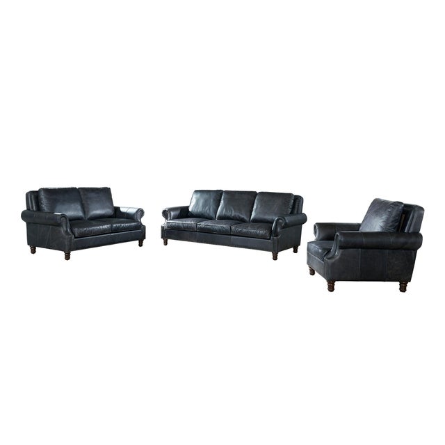 "Crafters &amp; Weavers Leather English Rolled Arm Living Room Collection showcases this timeless sofa design with high...
